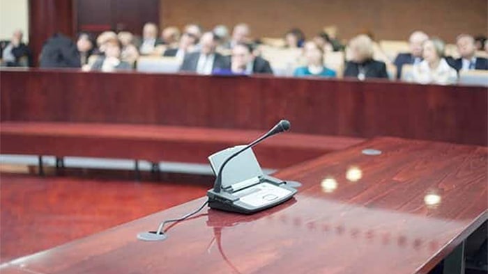 microphone on table in court room