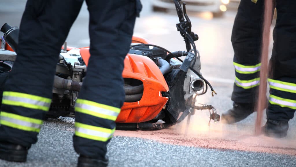 Motorcycle on street after an accident