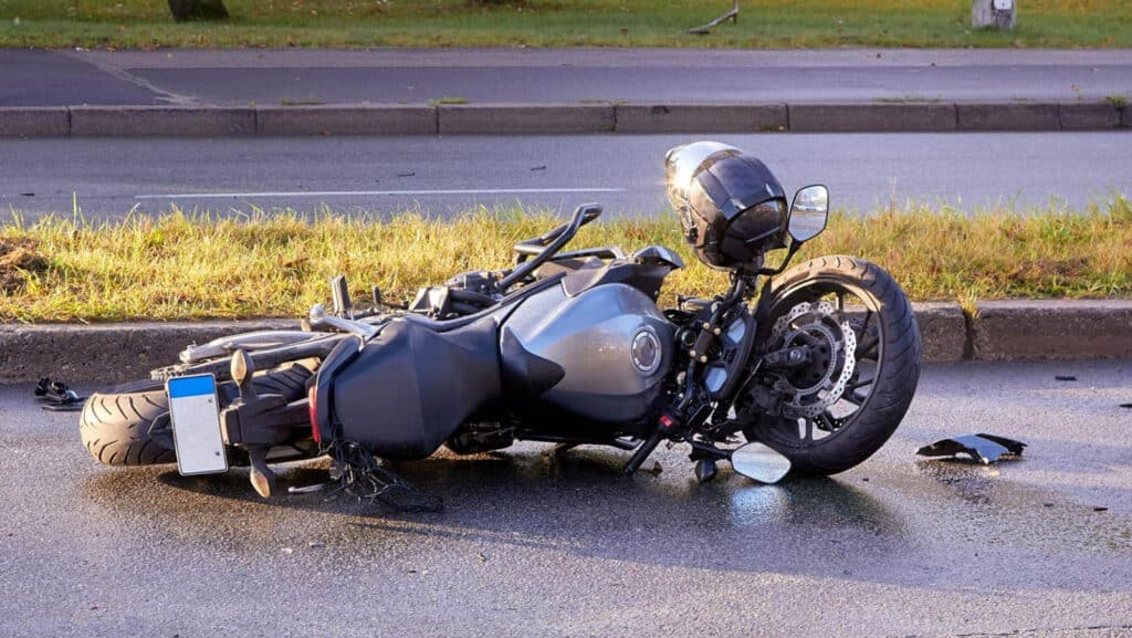 Motorcycle on ground after accident