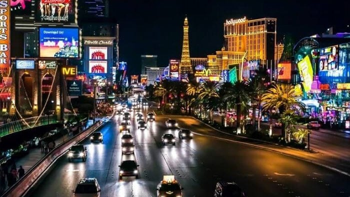 A nighttime view of the Las Vegas strip.