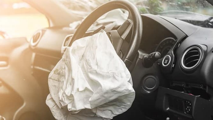 A deflated airbag after it'd been deployed in a car accident.