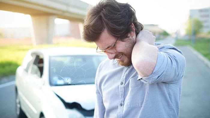 Man with neck injury after a car accident