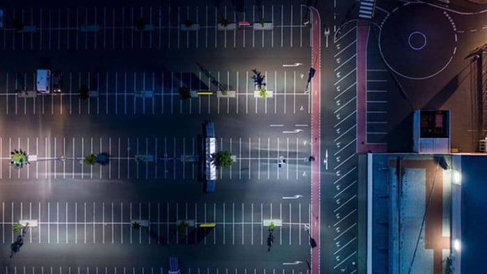 aerial view of a parking lot