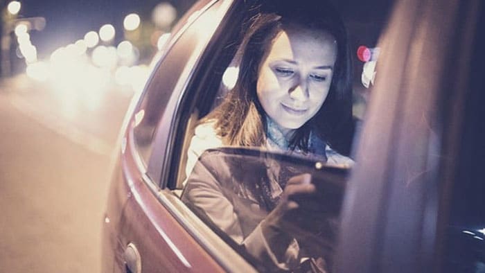 Lady riding in a uber in las vegas