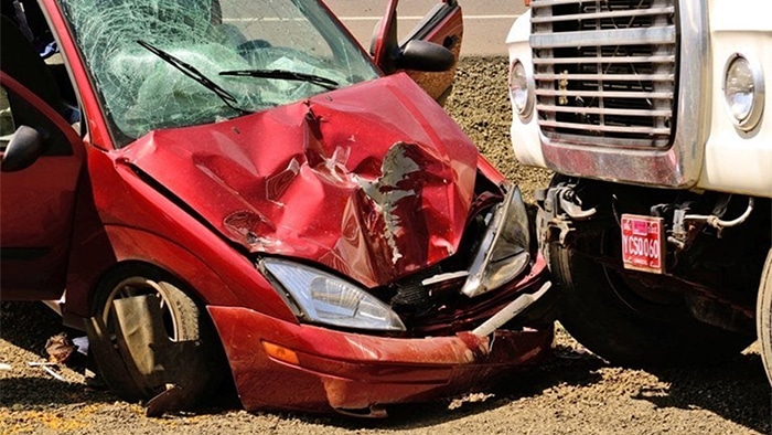 car and truck in a car accident