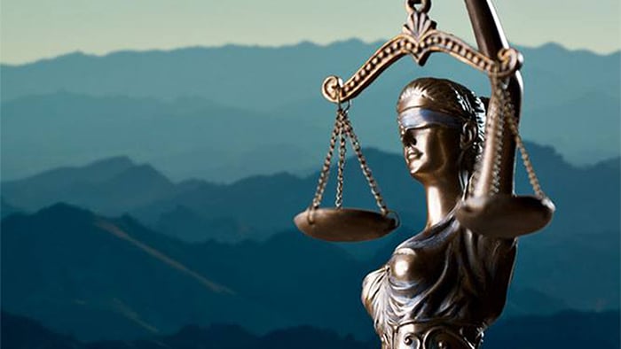 The upper half of a Lady Justice statue.