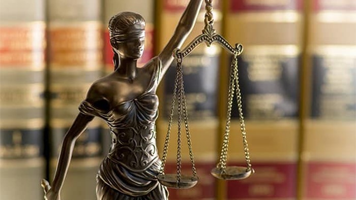 The upper half of the lady justice statue.