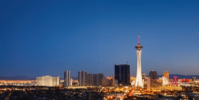 A skyline view of las vegas at night.