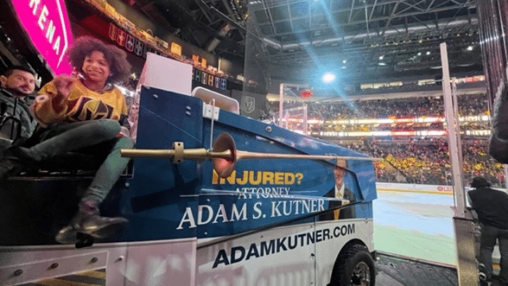 Adam Kutner on a zamboni at Vegas Golden Knights