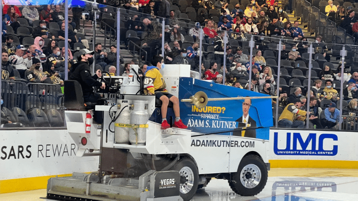 adam s kutner on a zamboni at las vegas golden knights game