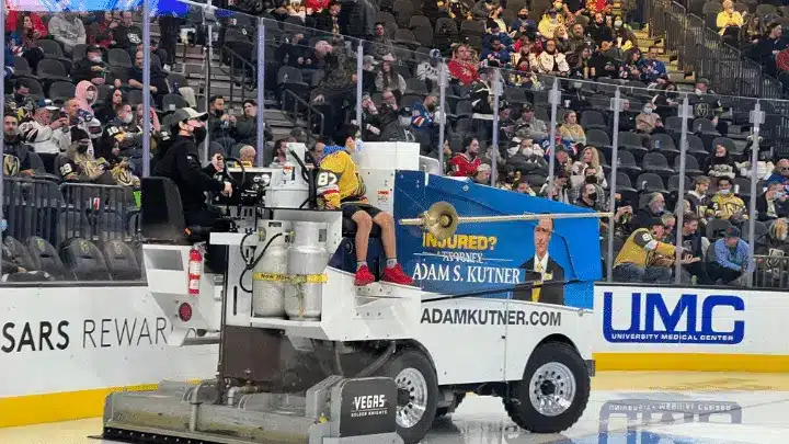 Adam s kutner on a zamboni at las vegas golden knights game