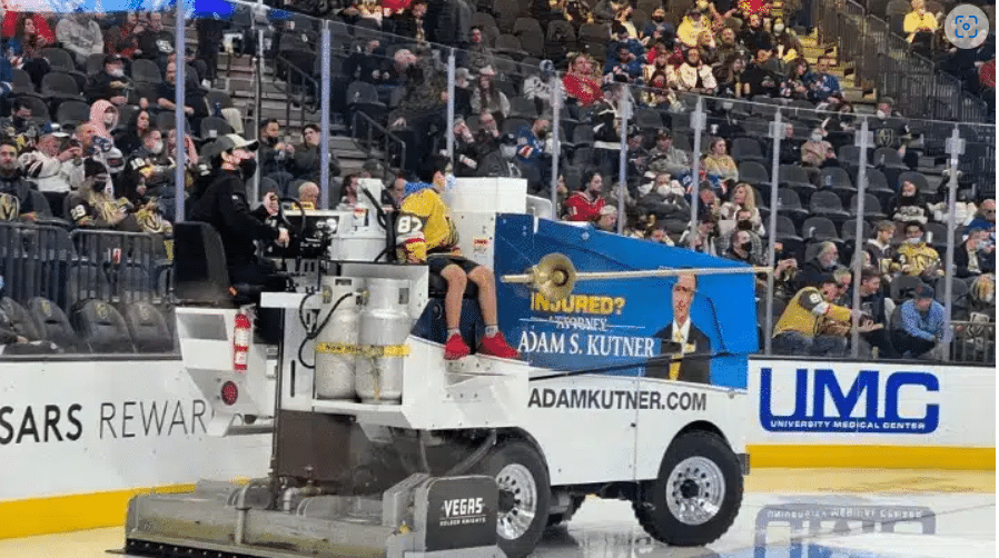 Adam s kutner on a zamboni at las vegas golden knights game