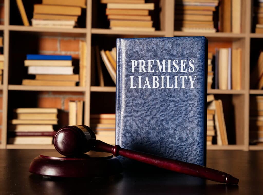 Book with the words 'premises liability' and a gavel