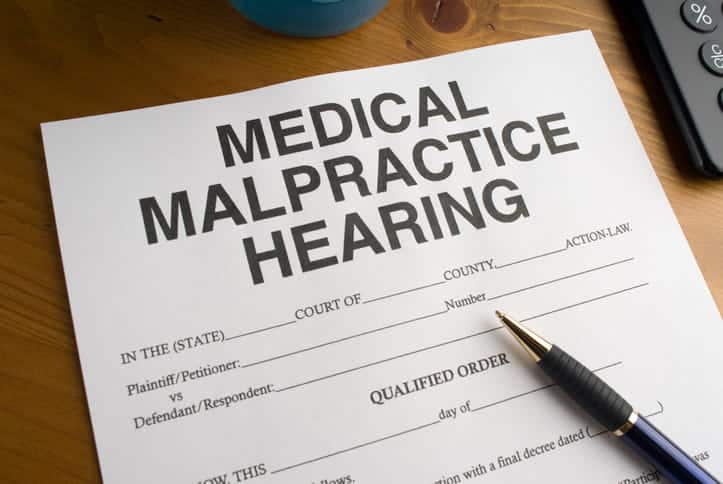 A blank form that's titled: "medical malpractice hearing. "