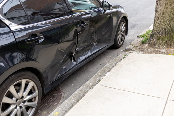 A damaged vehicle after a car accident.