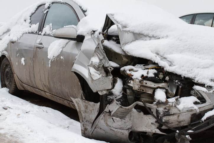A severely damaged vehicle after a car accident.