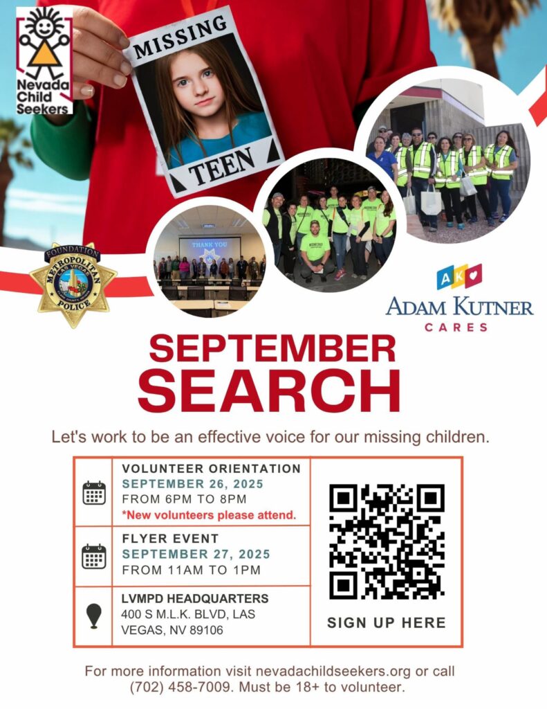 Adam kutner cares and nevada child seekers september search event in las vegas.