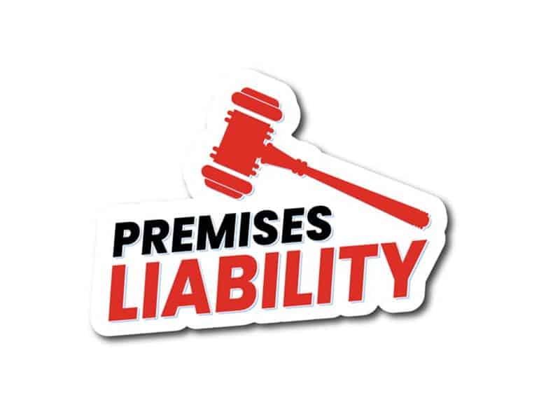 A gavel with text that reads: "premises liability. "