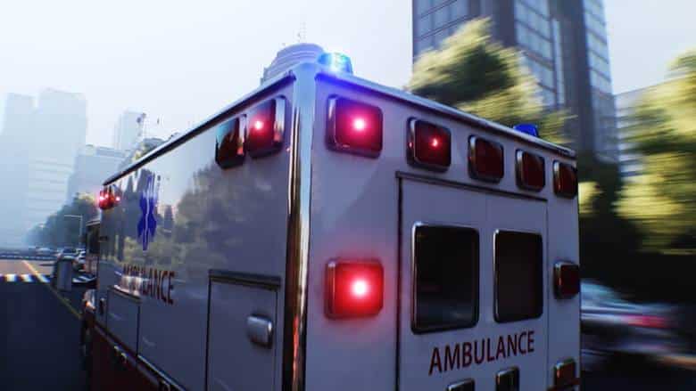 An ambulance en route to a hospital.