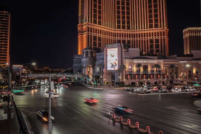 A las vegas intersection at night.