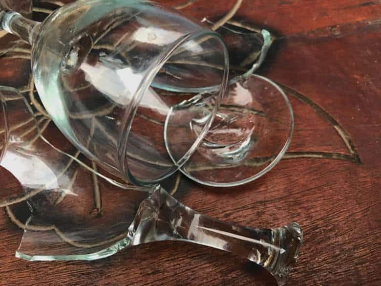 A pile of broken glass from a bar.